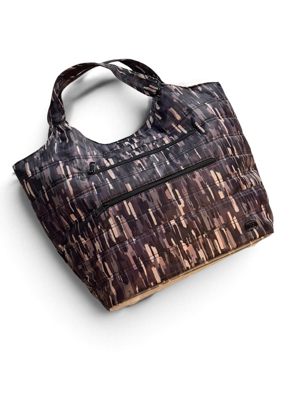 LUG Gondola XL Quilted Camo Slouch Tote Travel Bag in Black Brown, Beige & Gray